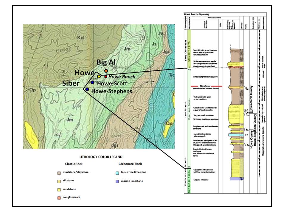 Geologic map and stratigraphic column of Howe Ranch area quarries, Big Horn County, Wyoming