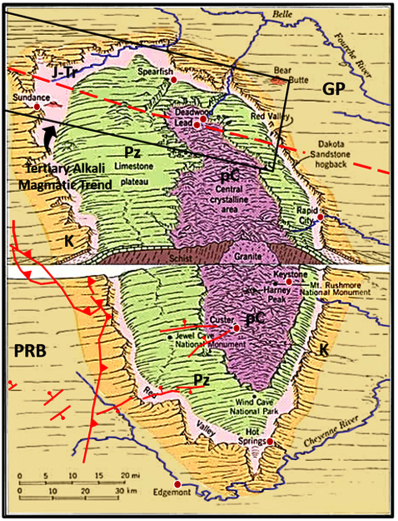 Geologic map of Black Hills with topography