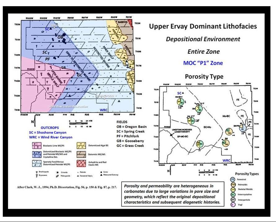 Lithofacies and porosity type maps of Permian Ervay Member of Phosphoria Formation, Bighorn Basin, Wyoming